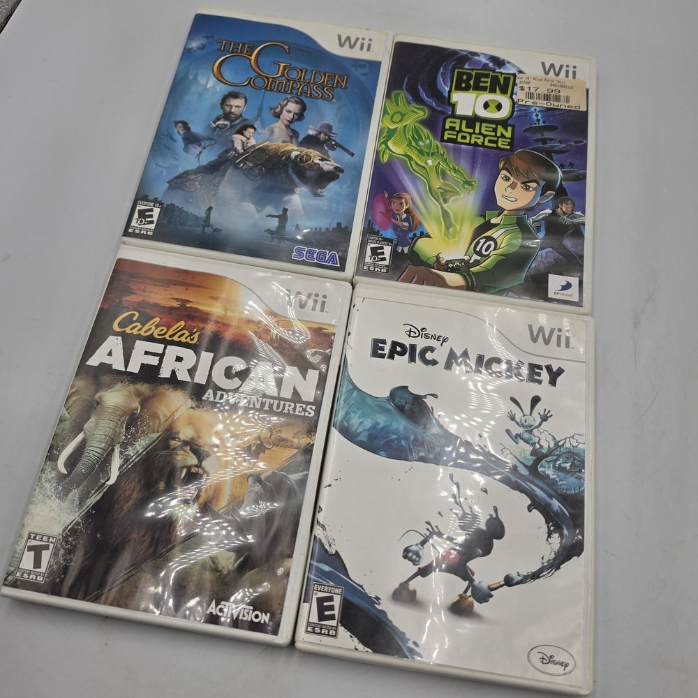 Nintendo Wii Mixed 4 Game Lot Golden Compass Ben10 Epic Mickey African Adventure